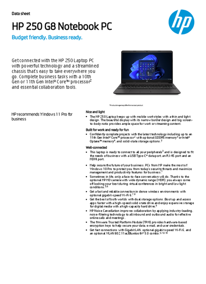 Notebook HP 250 G8 I3-1005G1 8 GB HDD1TB 15.6" 2P5L8LT - PDF