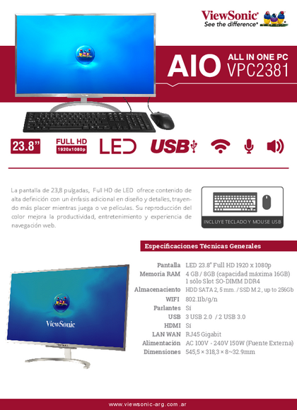 All-in-One Viewsonic VPC2381 i3 8Gb 240SSD - PDF