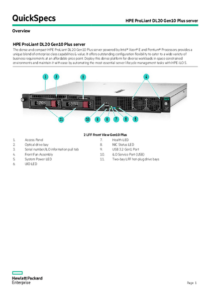 Servidor HPE DL20 Gen 10+ E‑2314 16GB 550W - PDF