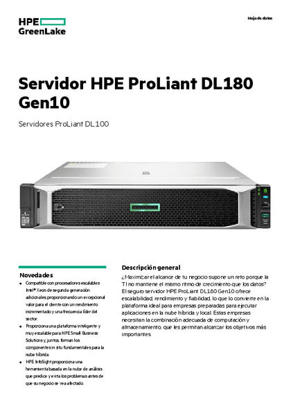 Servidor HPE DL180 Gen 10 4208 16GB 500W - PDF