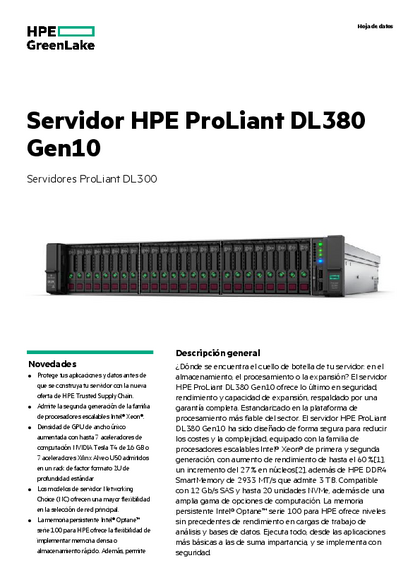 Servidor HPE DL380 Gen 10 5220 32GB 800W - PDF