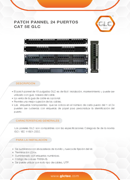 Patch Panel GLC 24 Puertos Cat5e CE-4025 - PDF
