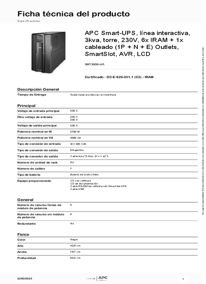UPS APC Smart‑UPS SMT3000I‑AR 3000VA - PDF