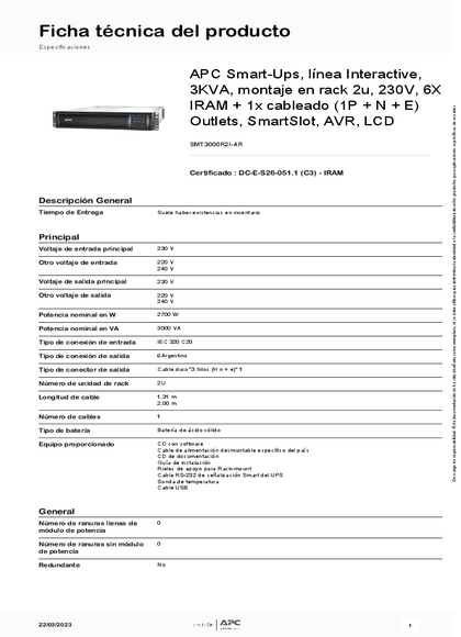 UPS APC Smart‑UPS SMT3000I‑AR 3000VA - PDF